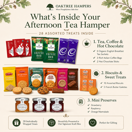 Afternoon Tea Hamper with Walker Biscuits, Preserves, Coffee Bags and Hot Choc | Total of 28 Assorted Tea and Biscuits Gift Set