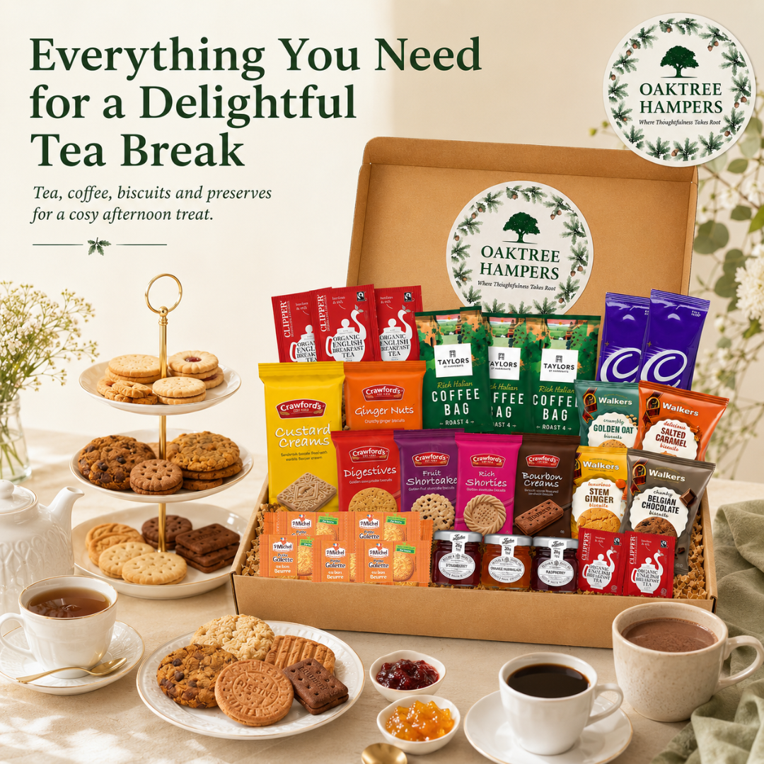Afternoon Tea Hamper with Walker Biscuits, Preserves, Coffee Bags and Hot Choc | Total of 28 Assorted Tea and Biscuits Gift Set