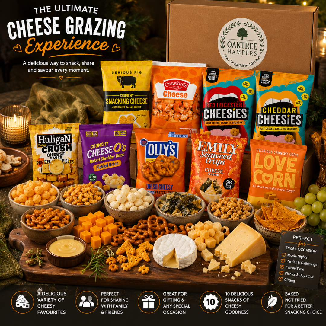 Ultimate Assorted Cheese Snacks Hamper - 10 Premium Variety of Cheese Crisps, Ollys Pretzel Thins, Crackers & Snacking Cheese Bites Bundle | Gourmet Cheesy Snacks Gift Set