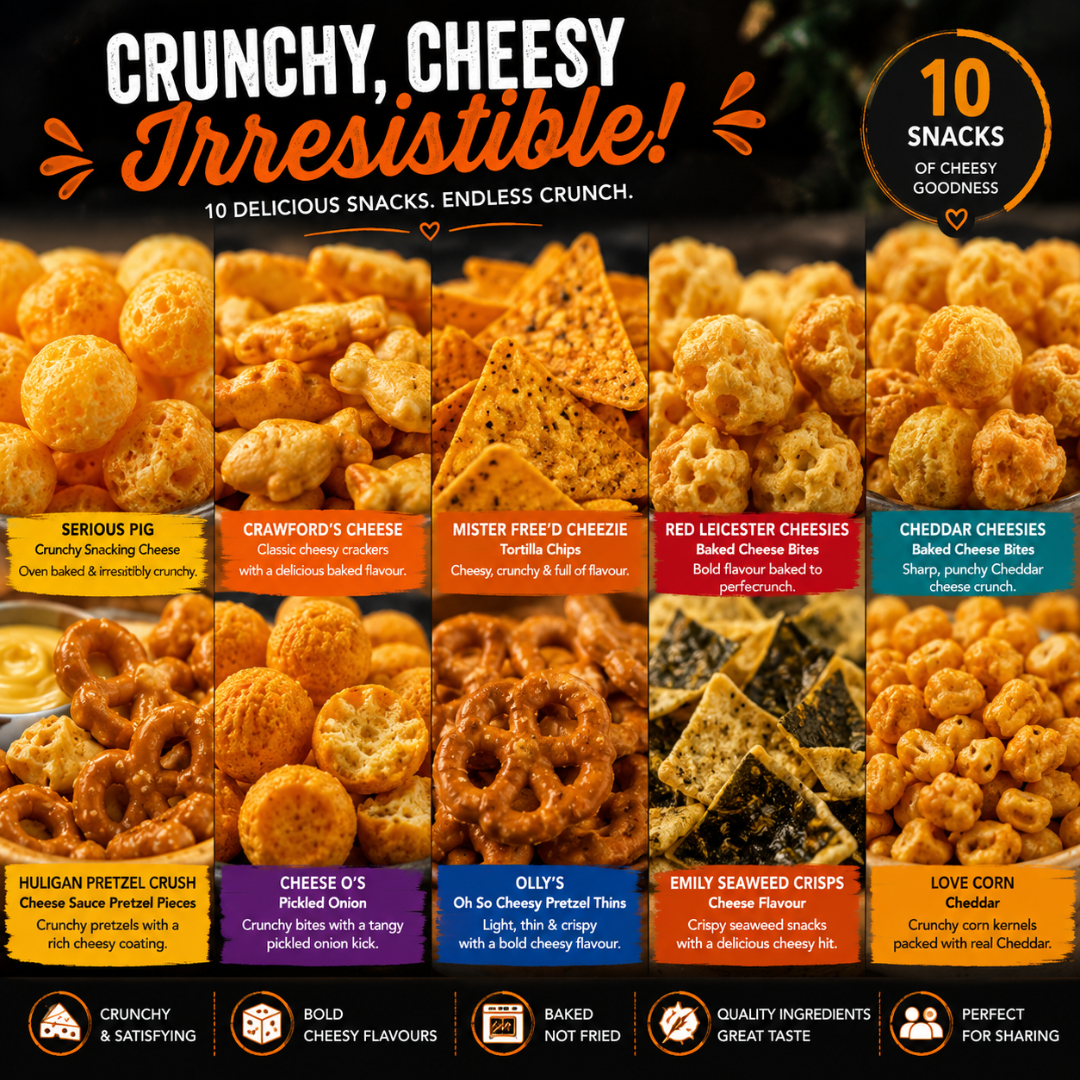 Ultimate Assorted Cheese Snacks Hamper - 10 Premium Variety of Cheese Crisps, Ollys Pretzel Thins, Crackers & Snacking Cheese Bites Bundle | Gourmet Cheesy Snacks Gift Set