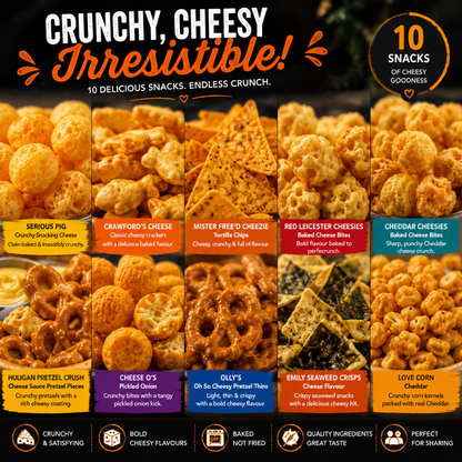 Ultimate Assorted Cheese Snacks Hamper - 10 Premium Variety of Cheese Crisps, Ollys Pretzel Thins, Crackers & Snacking Cheese Bites Bundle | Gourmet Cheesy Snacks Gift Set