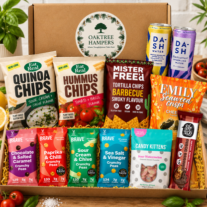 Vegan Snacks Hamper Gift Box | Vegan Savoury Snacks, Healthy Vegan Sweets and Vegan Drinks | Vegan Treats and Sweet Hampers for Veganuary, Birthdays