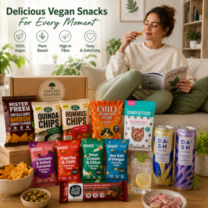 Vegan Snacks Hamper Gift Box | Vegan Savoury Snacks, Healthy Vegan Sweets and Vegan Drinks | Vegan Treats and Sweet Hampers for Veganuary, Birthdays