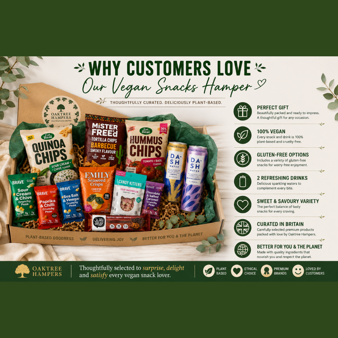 Vegan Snacks Hamper Gift Box | Vegan Savoury Snacks, Healthy Vegan Sweets and Vegan Drinks | Vegan Treats and Sweet Hampers for Veganuary, Birthdays