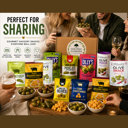 Gourmet Savoury Snacks Grazing Hamper - 11 Premium Healthy Olive Snacks, Snacking Pickles & Gherkins with Snacking Cheese & Corn Scratchings