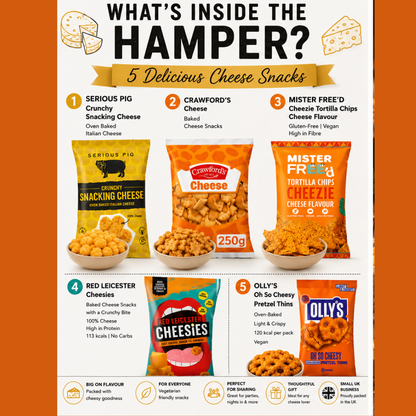 Savoury Cheese Snacks for Adults Hamper 5 Delicious Assortment of Cheesy Snacks, Crisps, Snacking Cheese, Olly Pretzel Thins & More