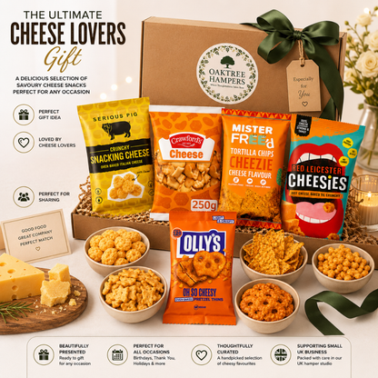 Savoury Cheese Snacks for Adults Hamper 5 Delicious Assortment of Cheesy Snacks, Crisps, Snacking Cheese, Olly Pretzel Thins & More