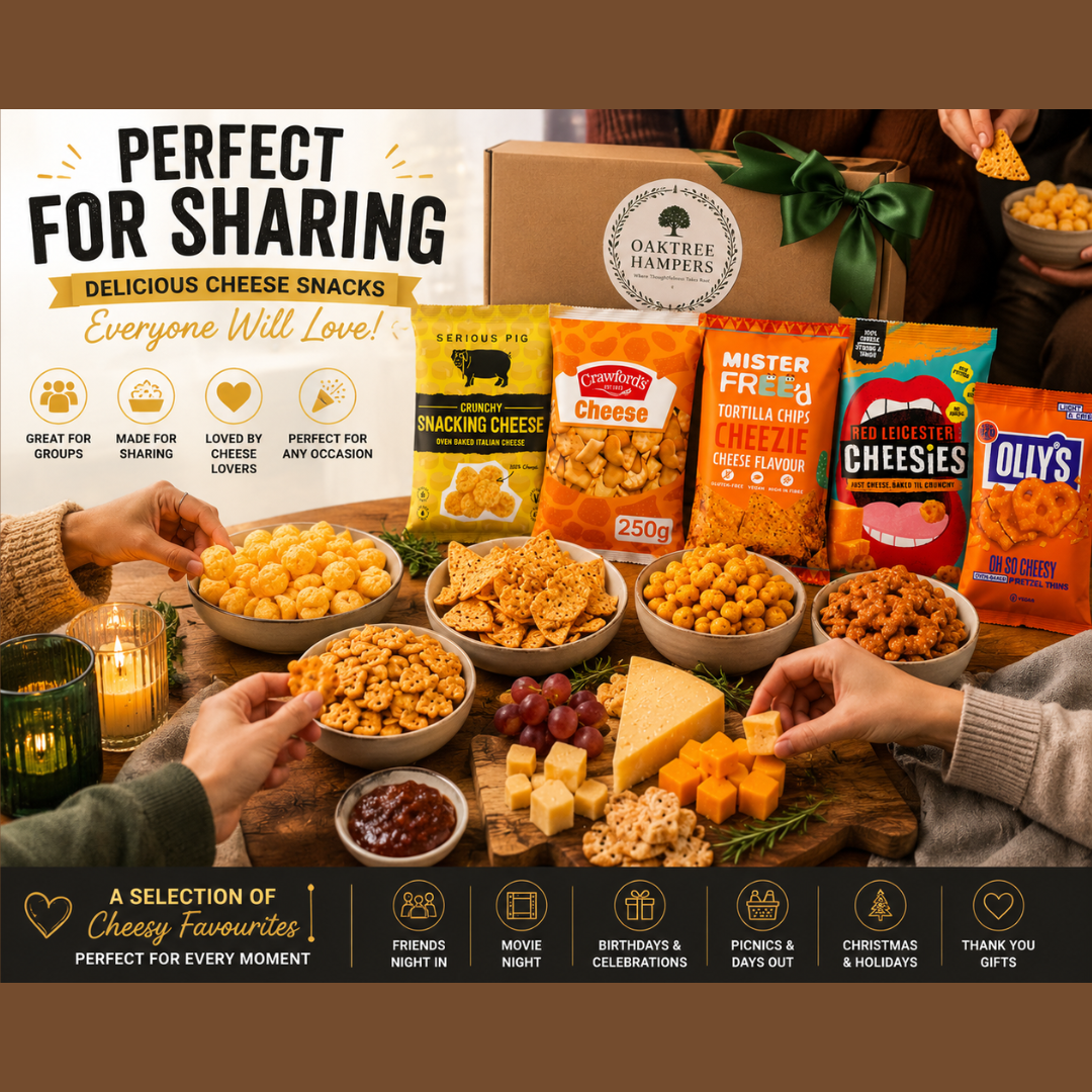 Savoury Cheese Snacks for Adults Hamper 5 Delicious Assortment of Cheesy Snacks, Crisps, Snacking Cheese, Olly Pretzel Thins & More