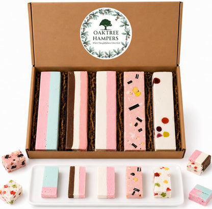 Premium Nougat Gift Box of 5 Assorted Nougat Bars Including Tutti Frutti, Liquorice Allsorts, Bubblegum, Triple Flavour & Pink & White | Soft Nougat Hamper Gift Box