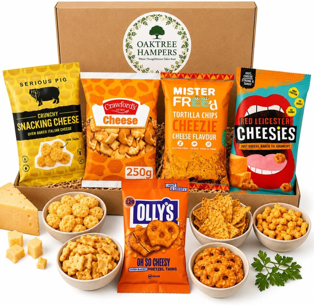 Savoury Cheese Snacks for Adults Hamper 5 Delicious Assortment of Cheesy Snacks, Crisps, Snacking Cheese, Olly Pretzel Thins & More