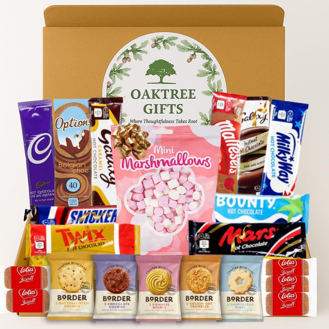 Hot Chocolate Gift Set with Marshmallows & Biscuits 26-Piece Assorted Hot Chocolate Hamper with Border Biscuits & Marshmallows Ð Cosy Hot Choc Gift Set by TGBK