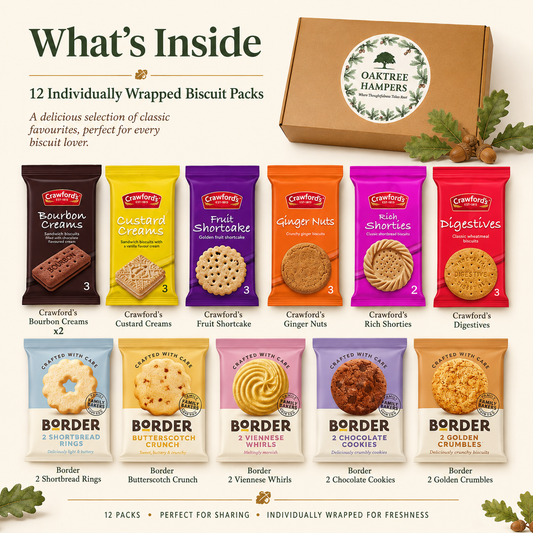 Assorted Biscuits Gift Set Biscuit Hamper Includes 12 Packs of Premium Crawfords & Border Biscuits (31 Singles Total) for Tea Time, Picnics, Gifting or Snacks | British Biscuits Gift Set