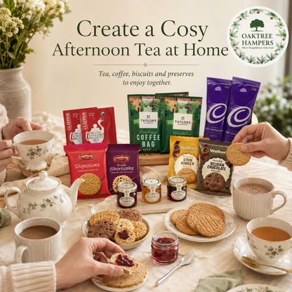 Afternoon Tea Hamper with Walker Biscuits, Preserves, Coffee Bags and Hot Choc | Total of 28 Assorted Tea and Biscuits Gift Set