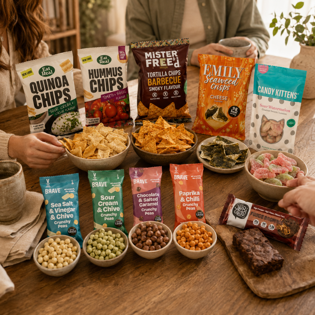 Premium Vegan Hamper Snack Box of Assorted Vegan Treats, Savoury Crisps and Sweets Ð 10 Delicious & Healthy Snacks Gift Box for Christmas, Birthday, Veganuary