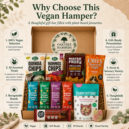 Premium Vegan Hamper Snack Box of Assorted Vegan Treats, Savoury Crisps and Sweets Ð 10 Delicious & Healthy Snacks Gift Box for Christmas, Birthday, Veganuary